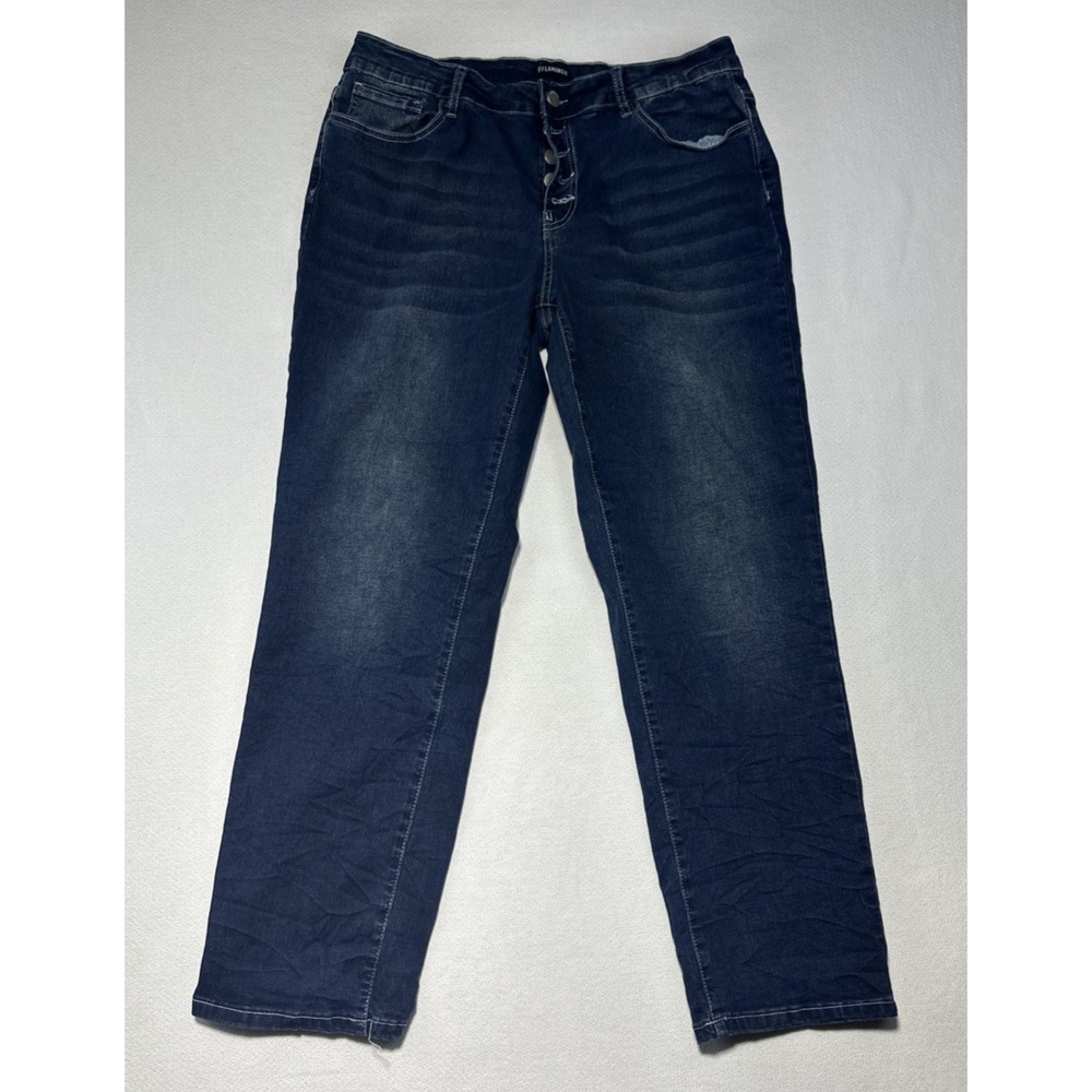 Flamingo Jeans Women's Size XL Dark Wash Straight Leg Button Fly Whiskered
